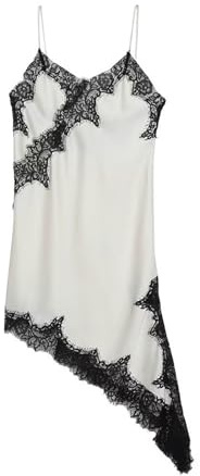 Generisch Mini vestido informal asimétrico de verano con tirantes finos de encaje con ajuste cómodo y fluido para salidas diarias y ocasiones especiales, Blanco, S