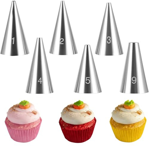 6 stycken spritstyllset, 6 storlekar spritstyllar i rostfritt stål, spritspåse munstycken för spritspåsar, professionellt håltagningsset för tårtor cupcakes kakor bakverk dekoration
