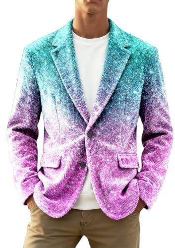 DASONLUE Sakko - Giacca sportiva da uomo in corduroy con paillettes stampate, con stampa lucida, slim fit, calda, giacca in velluto a coste colorata, con stampa, Celeste., 3XL