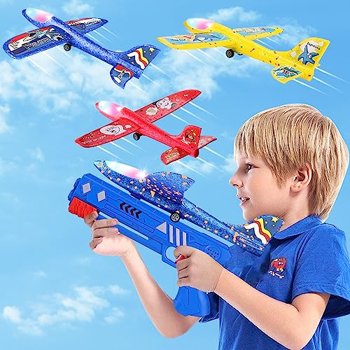 TZPAUG Avión de Juguete, Lanzador de Aviones con Pistola de Tiro, Avión Volador Planeador Espuma, Infantil Regalo Navidad Cumpleaños para Niños Niñas 3, 4, 5, 6, 7, 8, 9, 10 Años