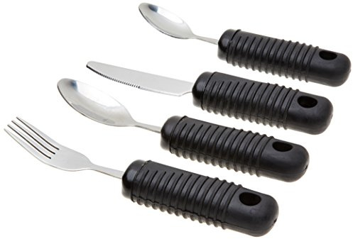 Sammons Preston Sure Grip Cutlery Set(Eligible for VAT Relief in the UK) Stainless Steel with Thick Handle, Fork, Knife, Tablespoon, Teaspoon, Easy to Hold Silverware, Good Grips, Elderly and Disabled