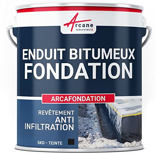 Enduit pour fondations, murs enterrés, bitumeux noir, hydrofuge, parpaing, béton, brique, bois : Arcafondation - 5 kg Noir - ARCANE INDUSTRIES