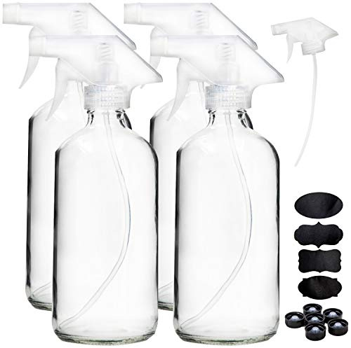 Youngever 4 Pack 500ML Empty Glass Spray Bottle, Clear Glass Spray Bottle for Essential Oils with Extra Durable Trigger Sprayers