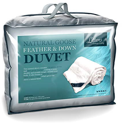 Littens Luxury 4.5 Tog Spring Summer Double Bed Size White Goose Feather & Down Duvet Quilt, 15% Down, 230TC 100% Down-Proof Cotton Casing, Lightweight (200cm x 200cm)