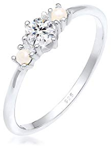 Elli Ring Damen Bandring Synthetische Perlen 925 Silber