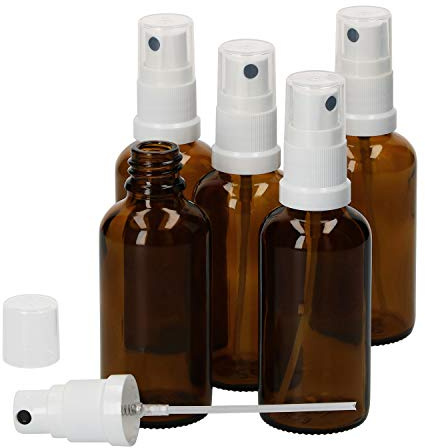 MamboCat - Set di 5 flaconi in miniatura con nebulizzatore da 100 ml, flacone spray in vetro marrone, nebulizzatore, flacone da farmacia, contenitore per farmaci, protezione UV, riutilizzabile