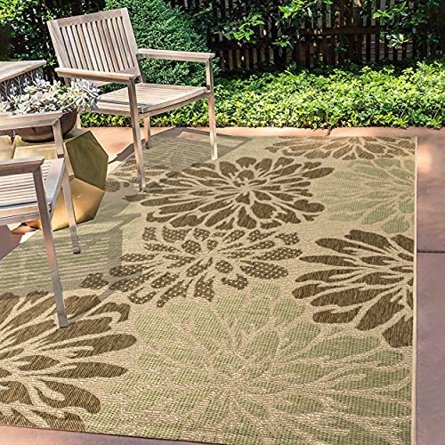 JONATHAN Y SMB110A-8 Zinnia Alfombra Exterior Interior Textura Tejido Floral Moderno Bohemia Costera, Fácil de Limpiar, Habitación, Cocina, 240 cm x 300 cm, Salvia/Marrón