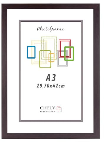 CHELY INTERMARKET | Marco de Fotos MOD-254 Hecho de Madera, Ancho de moldura 2cm con Acabado minimalista. Cuadro ideal para enmarcar títulos y certificados (Wengué, A3)