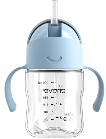Evorie Tritan Weighted Straw Cup Baby Training Cup, Spill Proof, 7 Oz, 6M+