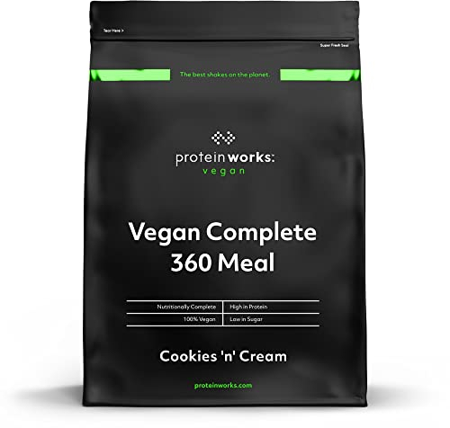 Protein Works - Vegan Complete 360 Meal, Award-Winning Meal Replacement, Tri-Protein Blend, Premium Plant-Based Ingredients, Essential Vitamins & Minerals, Cookies 'n' Cream, 5 Meals, 500g