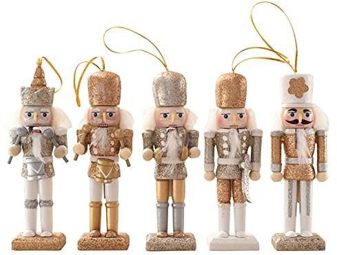 Hileyu 5 pièces d'ornements de Casse-Noisette de Noël,12cm Soldat Casse-Noisette en Bois Soldat en Bois Peint à la Main Cadeaux de Noël Ornements de marionnettes Casse-Noisette Figure Statues