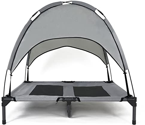 Deuline Hundeliege mit Dach erhöhtes Hundebett Garten Outdoor Haustierliege L-91x76x18/90cm GRAU 520082