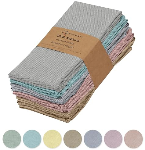 Ruvanti Cloth Napkins Set of 12, 18x18 Reusable Napkins Cloth Washable, Soft & Durable Table Napkin, Poly Cotton Fabric Dinner Napkins for Parties, Christmas, Thanksgiving, Weddings - Multicolor