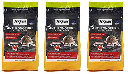 TESKAD – Souricide raticide - Pâte fraîche sans Parfum - Prête à l'utilisation, pour Un Usage Domestique – Formule Naturelle – Pack de 3 x 150g