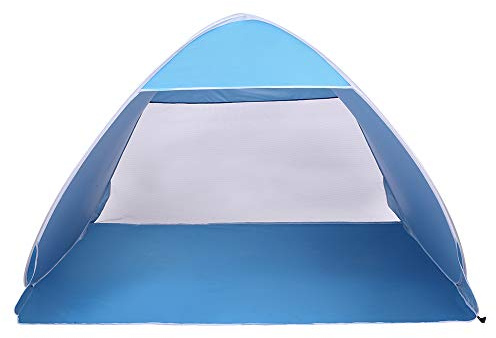 Tesmula 2-3 Person Beach Tent Pop Up Sun Shelter Tent Big Automatic Sun Umbrella 2-3 Person Fishing Beach Shelter Blue
