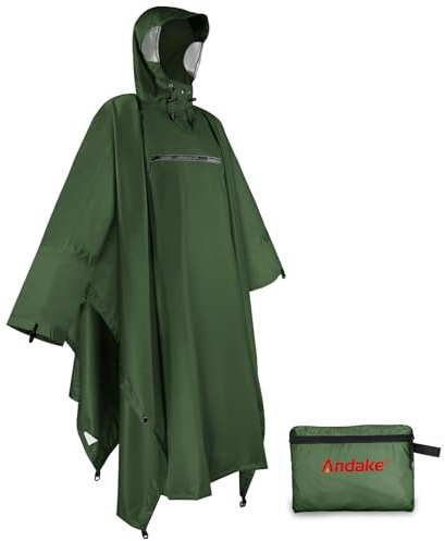 Andake Rain Poncho Waterproof Multifunctional Breathable Lightweight Reusable Unisex for Hiking, Camping, Climbing, Outdoor