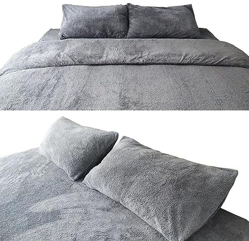 John Aird Teddy Fleece Duvet Cover Quilt Bedding Set With Pillow Case (Grey, Single)