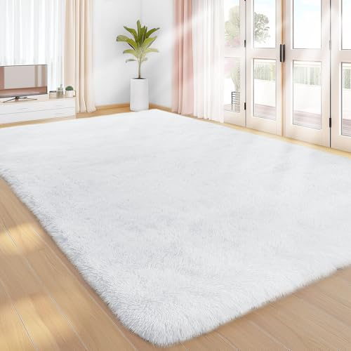 Sour Lemon Hochflor Teppich Weiß Teppich Wohnzimmer 160x230 Waschbar Anti-Rutsch Extra Große Teppiche Schlafzimmer Flauschige Moderne Teppiche Matte Teppichen für Schlafzimmer Kinderzimmer