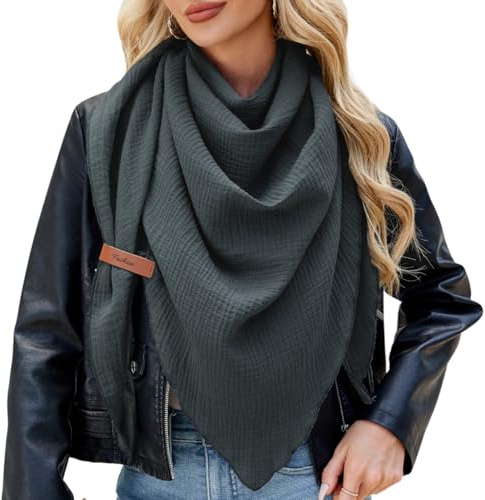 Niwicee Écharpe Femme Mode Triangulaire Foulards Châles Wrap Couleur Unie Rétro Automne Hiver Chaude Décontracté (Gris Foncé, Taille Unique)