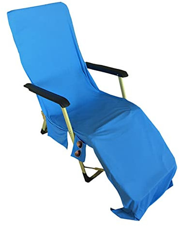 Generic Lounge Chair Towel - Beach Chair Towel with Side Pockets, Anti-Skid Design, Multi-Purpose Use - Blue