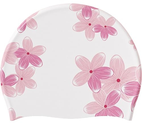 Ymxygz Gorro De Natación para Mujer, Gorros De Natación Femeninos De Silicona con Estampado De Flores De Cerezo para Pelo Largo, Gorro De Baño Impermeable para Mujeres Y Niñas