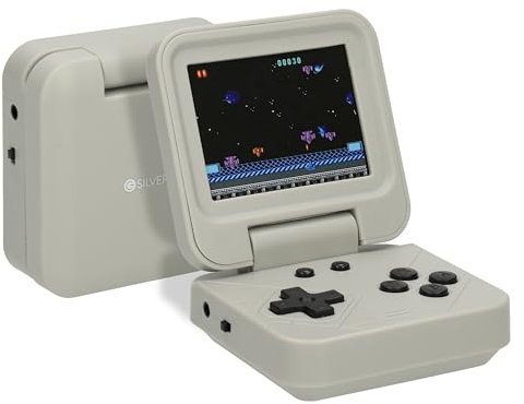 Silvergear® Console de Jeux Portable Pliable Grise | 240 Jeux Rétro Classiques | Design Retro Game Console | Écran Couleur 2,8 Pouces | Compacte et Facile à Emporter