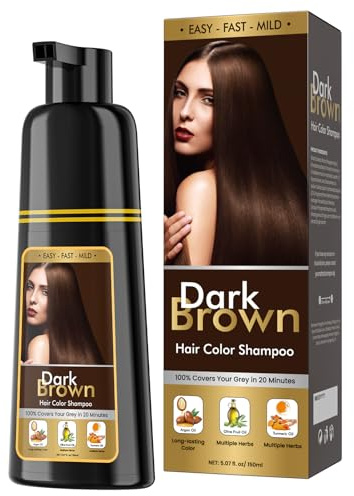 Dark Brown Hair Dye Shampoo for Men&Women, Instant Color Shampoo for Gray Hair Coverage, Natural Herbal Ingredients 3-In-1, 150ml
