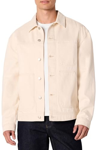 Amazon Essentials Men's Rigid Denim Relaxed-Fit Utility Jacket with Pockets, Ecru, Medium