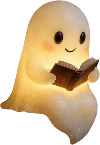 XUDUOO Lampada fantasma per Halloween, decorazione fantasma, lampada a LED con design a libro, funzionamento a batteria, decorazione per Halloween, per la casa, il camino, il soggiorno, la scrivania