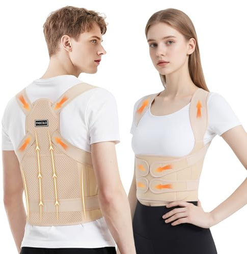 FHOCSLO Correcteur de Posture à Support Arrière pour Femmes et Hommes, Ceinture Maintien Dorsal Complet pour l'arrière, Redresseur de Dos, Améliore la Posture du Cou et Des Épaules (Nude, M)