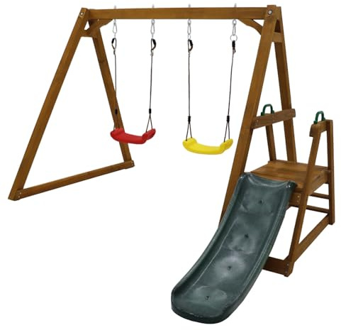 Gungställning för utomhusbruk, Lekplats för barn med dubbelgungställning, Barngunga - Dubbelgunga med 2 gungsäten, Klätterstege, Gungställning för barn i åldrarna 3 till 8