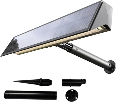 Solarsys – Lámpara Solar para Cartel o Señal – 400 Lúmenes Foco LED 6000K Blanco Frío, Sensor Crepúsculo‑Amanecer, Soporte Ajustable, Luz Sin Cable para Jardín, Patio o Terraza