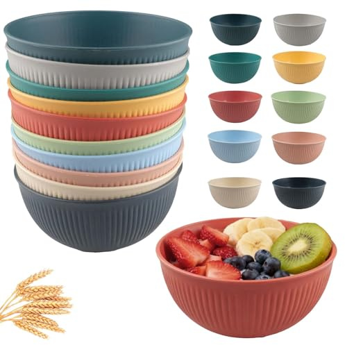 burkfeeg 10 Ciotole di plastica leggere Set, 700 ml Grande Ciotole Colazione ciotole per insalata, microonde e lavabili in lavastoviglie, facili da campeggio, per insalata, cereali, pasta, ramen