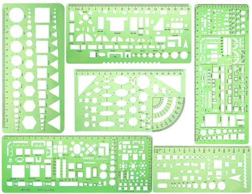 COEWUR 6pcs Pochoirs Géometrique en Plastique Règle modèle Vert clair