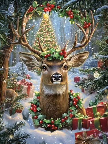 Decoration Noel Diamond Painting Rennes Kits, DIY Diamond Painting Adulte Enfant cadeau Set, Diamant Loisirs CréAtifs Adultes, Peinture Diamant Cristal Art, IdéAl Hiver Cadeau Noel 45x60cm u-488