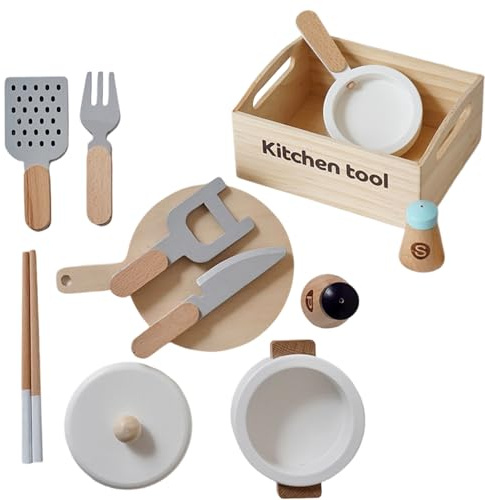 Kinderküchenspielzeug, 10-teiliges Kochspielset aus Holz, realistisches Kinderküchenspiel für und Mädchen, perfekt für Weihnachten, Neujahr, Ostern oder fantasievolles Spielen zu Hause