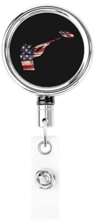 Skeet Shooting USA Flag Trap Shooting Clay Pigeon Badge Reels Holder Retractable Heavy Duty Metal Badge Holder with Belt Clip for Key Name Card Office