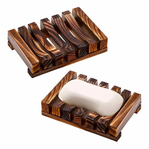 2 Piezas Jaboneras Caja Madera Natural Jabonera Hecha a Mano Soporte para Jabón para Cocina, Cuarto de Baño, Esponja Jabón, Esponjas y Más