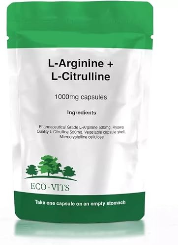 L-Arginine & L-Citrulline 1000mg Capsules, High Strength, 365 Capsules, Suitable for Vegetarians, by ECO-VITS