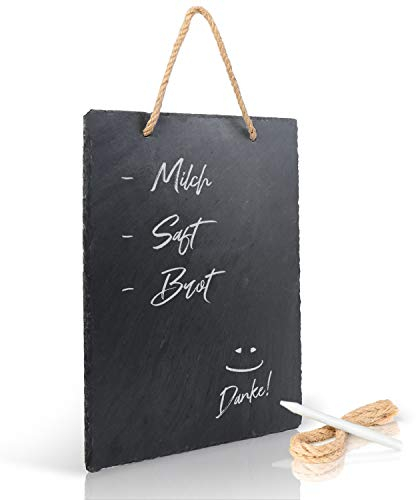 Amazy Tableau en ardoise (30,5 cm x 20 cm) avec ruban de jute et stylo à craie pour écrire - Le tableau de mémos résistant aux rouilles - Pour des notes élégantes et des messages décoratifs