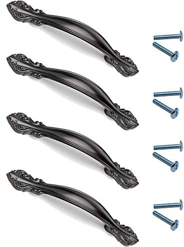 afdg Schrankgriff, 4 Stücke Schwarzer Retro Türgriff, Schwarzer Bogengriff, Mit 8 Schrauben für Küchenschranktüren, Schubladengriffe, Türen verschiedener Stile (Schwarz)