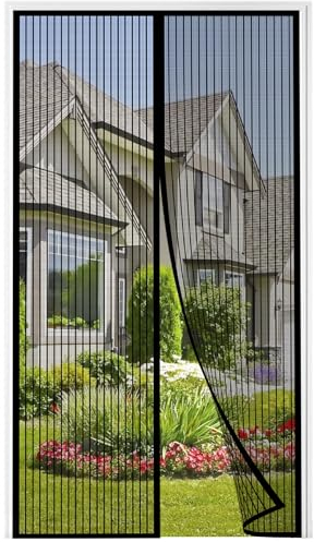 Auxmir Moustiquaire Porte Fenêtre Épaisse 120x220cm Maille Très Fine Dense, Moustiquaire Porte Fermeture Aimantée Magnétique Automatique, Rideaux Anti Mouches et Insect, Bande Adhésive Sans Perçage