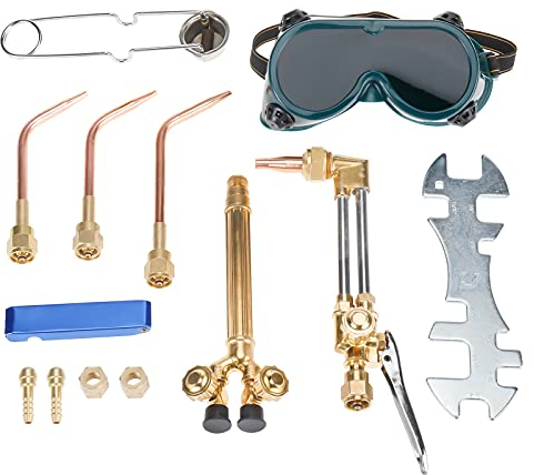 LuckyHigh Sauerstoff- und Acetylen-Schneidbrenner-Set, Gasschweißgerät, 12-teilig, Schweiß- und Schneidwerkzeuge mit Schweißbrille, Schneiddüse und Aufsatz