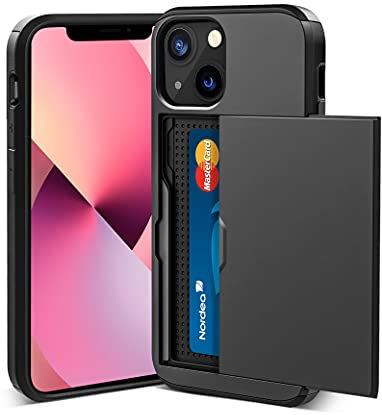 ACOCOBUY for iPhone 13 Case with Card Holder Sliding Cover Hidden Pocket IDs Credit Cards Slot Heavy Duty Shockproof Protective Dual Layer Wallet Phone Cover Back Shell for Men Women 6.1 inch Black