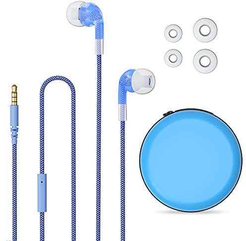 Geekria Comma2 Auriculares con Cable para niños con micrófono y Control de Volumen para Escuela y Clase Online, Auriculares para niños de 3,5 mm con límite de Volumen de 85 dB para Orejas(Azul)