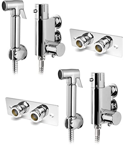 Xcel Home Quality Thermostatic Chrome Brass Bidet Douche All in One Set with Wall Plate | Muslim Shattaf Shower Head | Hygiene Toilet Spray Cleaner | 2 Sets