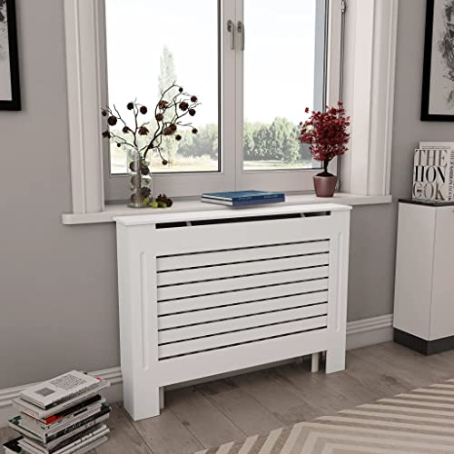 HOMIUSE Heizkörperabdeckung 112×19×81,5 cm Heizkörper Verkleidung Abdeckung Heizkörperverkleidung Modernes Lattenförmiges Design Heizung Abdeckung Radiator Cover für Wohnzimmer Weiß MDF