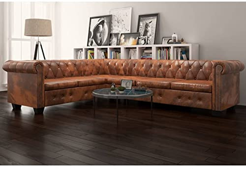 Homgoday Divano Chesterfield Moderno 6 Posti Pelle Artificiale Marrone, Divano Ecopelle in Offerta