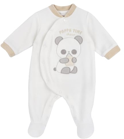 Chicco Tutina Con Apertura Frontale, In Ciniglia, Pigiama Unisex - Bimbi 0-24, Bianco (4-1M), 0 mesi, Designed in Italy