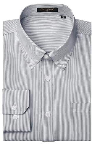Enlision Mens Dress Shirt Causal Pinstripe Button Down Shirt for Men Long Sleeve Dark Grey Office Classic Regular Fit with Pocket 4XL